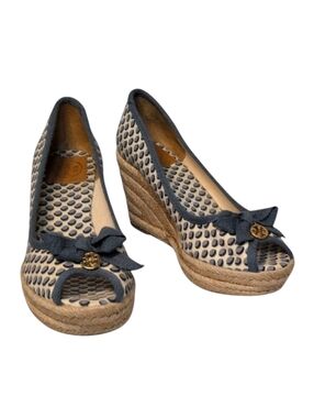 Tory Burch Shadow Dot Jackie Espadrille Peeptoe Wedge Sandals